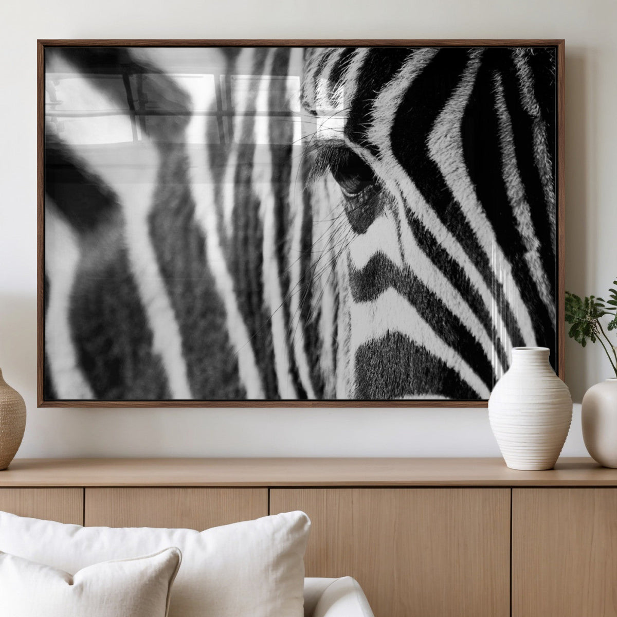 Zebra Stripes Wall Art Canvas Print, Black and White Close Up Wildlife Pattern