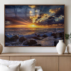 Sunset Ocean Wall Art Canvas Print, Waves on a Rocky Shore Under Dramatic Sky