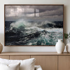 Stormy Ocean Waves Canvas Wall Art, Framed Turbulent Sea Nature Print