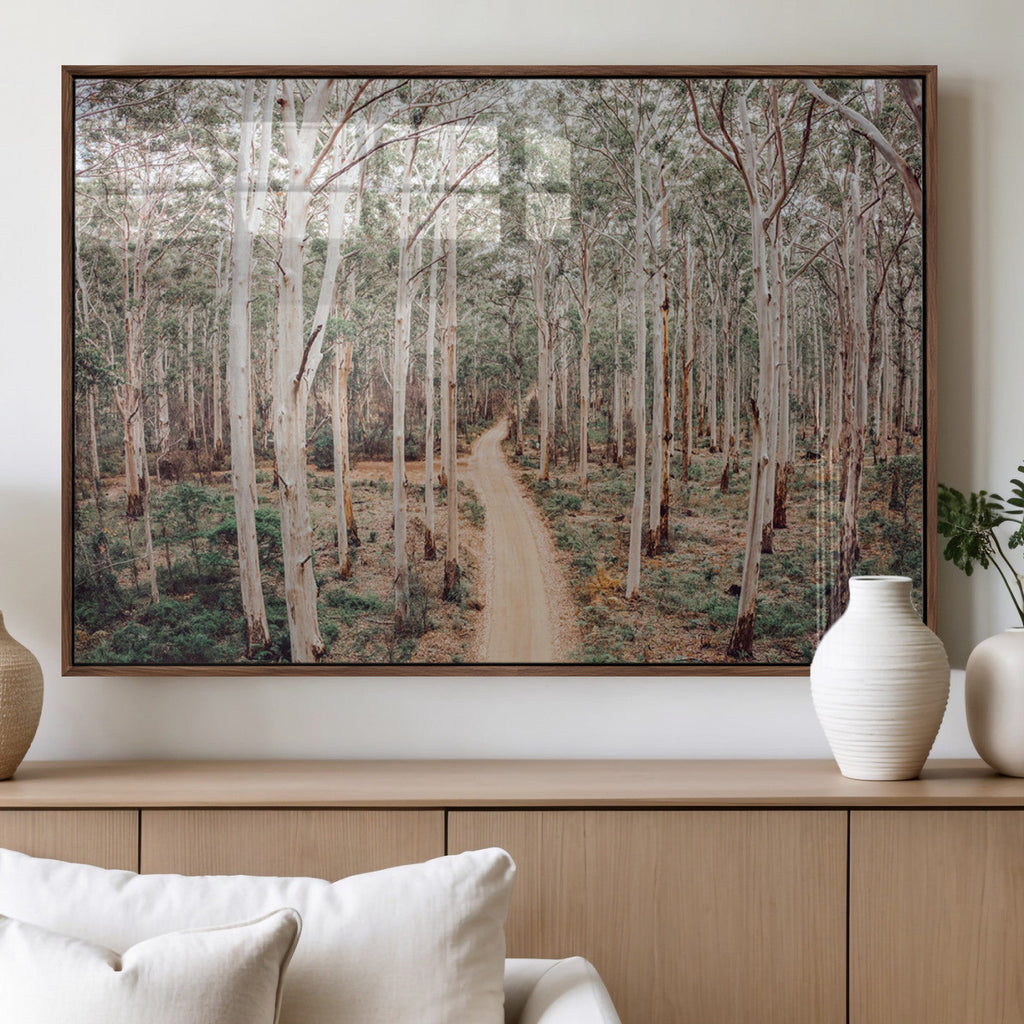 Forest Dirt Road Wall Art Canvas Print, Scenic Woodland Pathway with Tall Trees