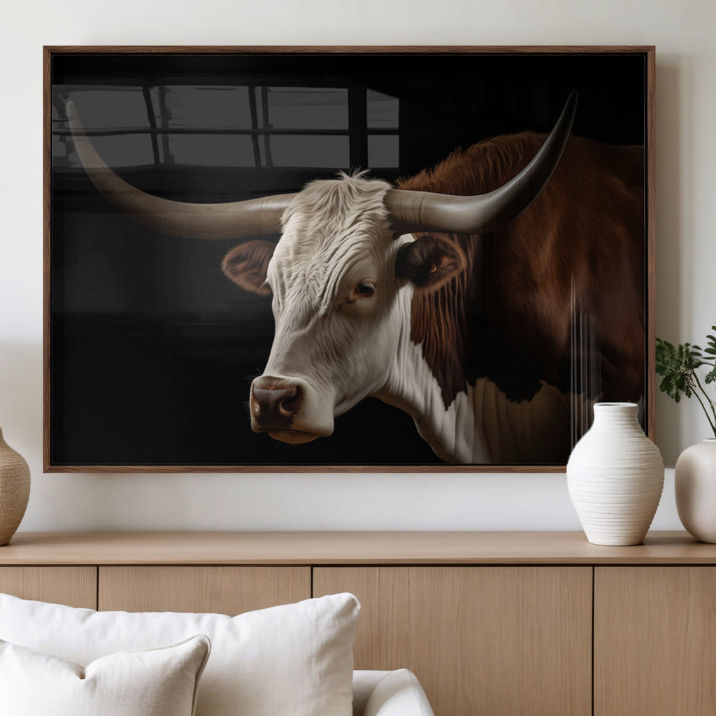 Texas Longhorn Bull Canvas Wall Art, Rustic Western Farmhouse Decor