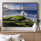 Ocean Waves Crashing Wall Art Canvas Print, Dramatic Rocky Coastline Near a Golf Course