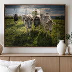 Grazing Cattle Herd Wall Art Canvas Print, Framed Green Pasture Farm Scene