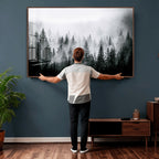 Foggy Forest Wall Art Canvas Print, Mountain Woodland Landscape, Minimal Nature Decor