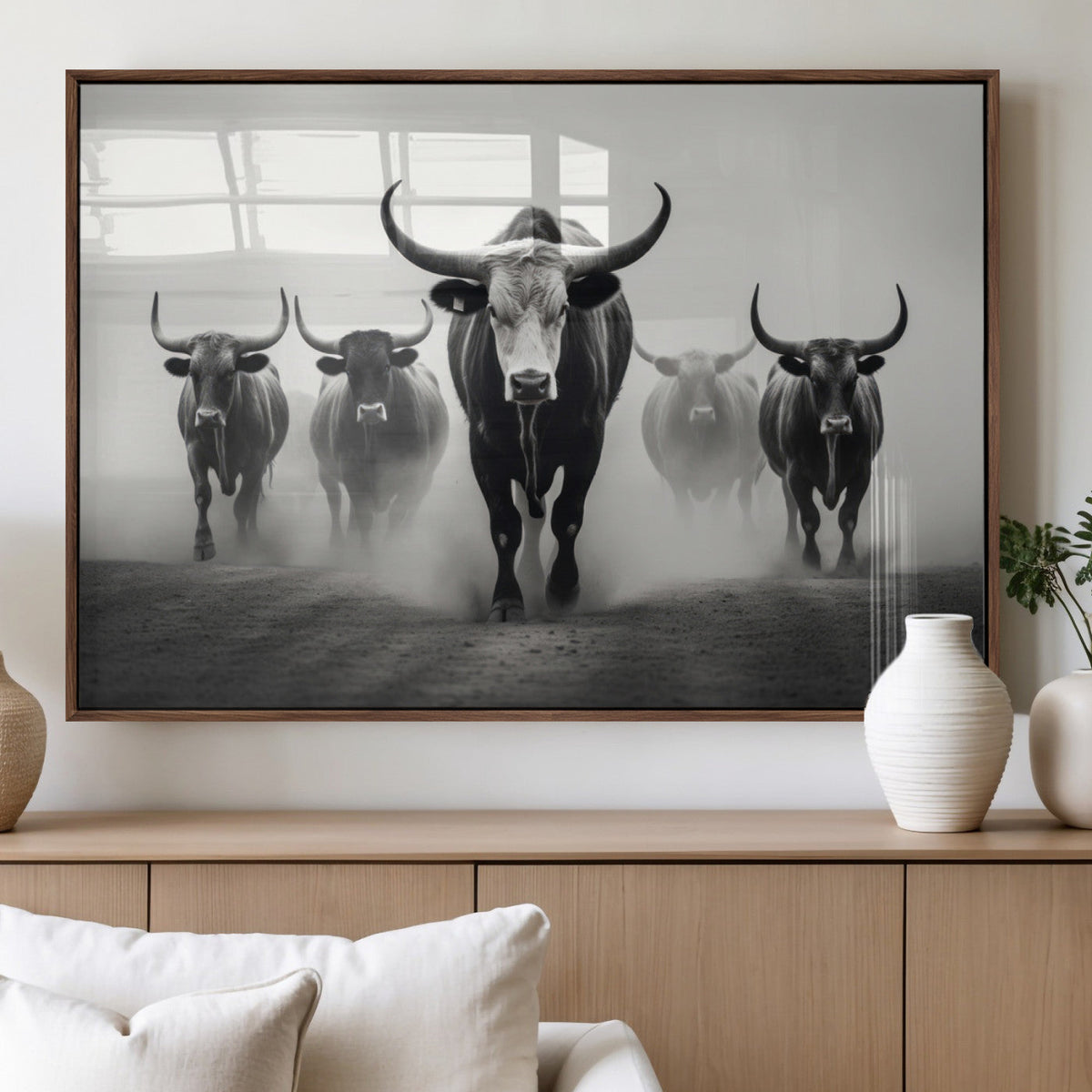 Texas Longhorn Wall Art Canvas Print, Framed Speckled Cow