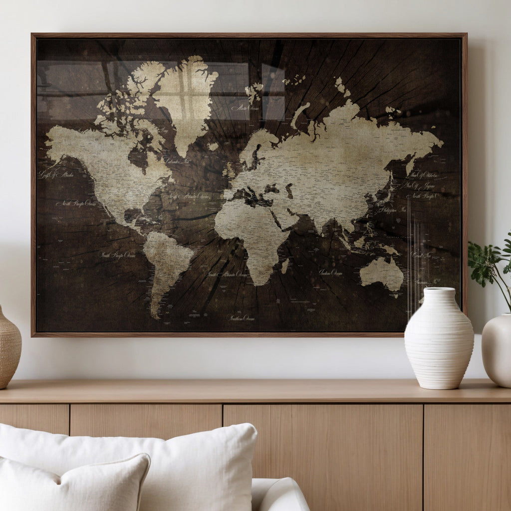 World Map Wall Art Canvas Print | Framed Travel Map Wall Art