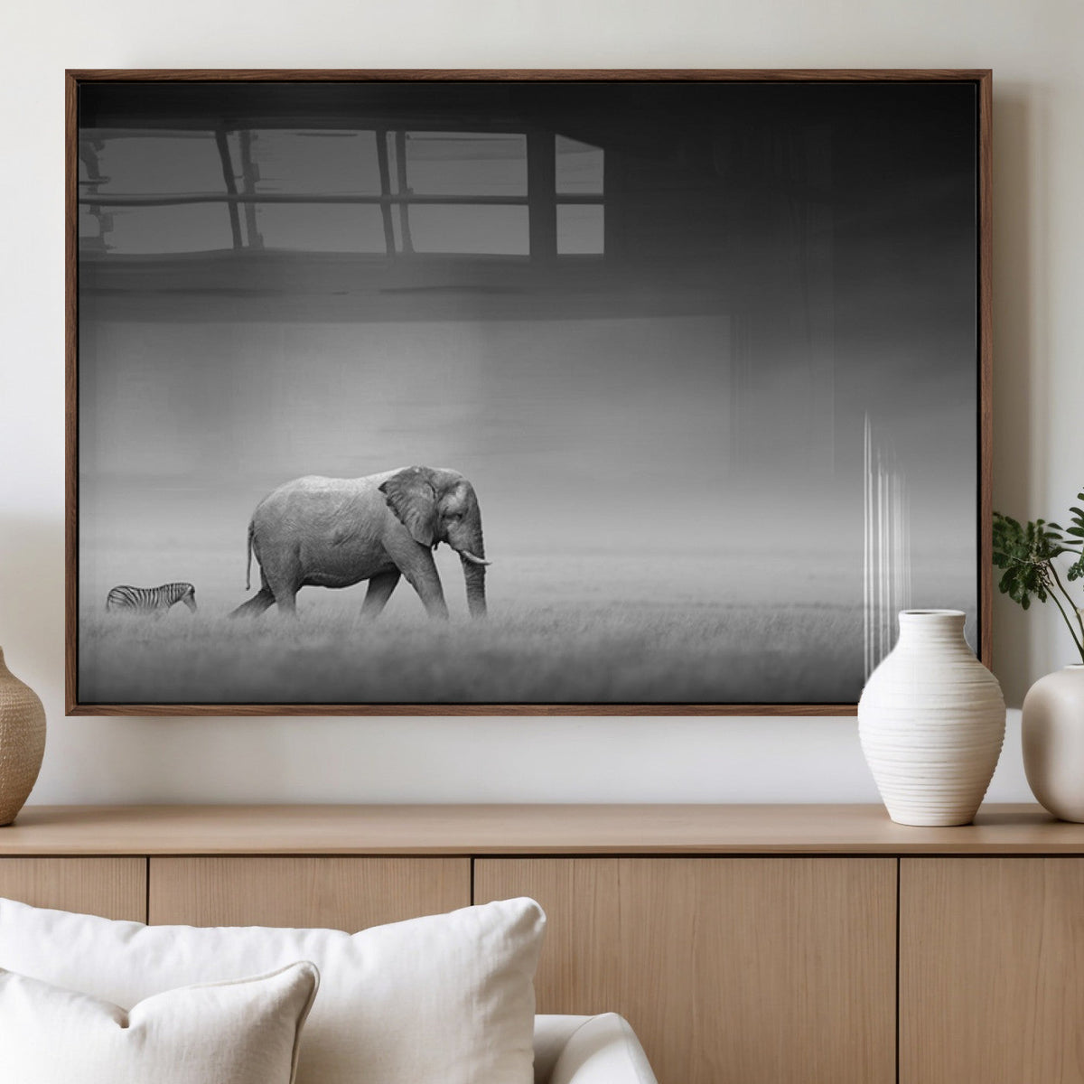 Elephant and Zebra Wall Art Canvas Print, Modern Artwork