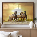 Wild Horses Wall Art Canvas Print, Framed Galloping Herd