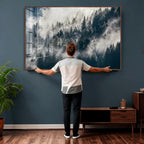Foggy Mountain Forest Canvas Print, Misty Pine Trees Nature Wall Art
