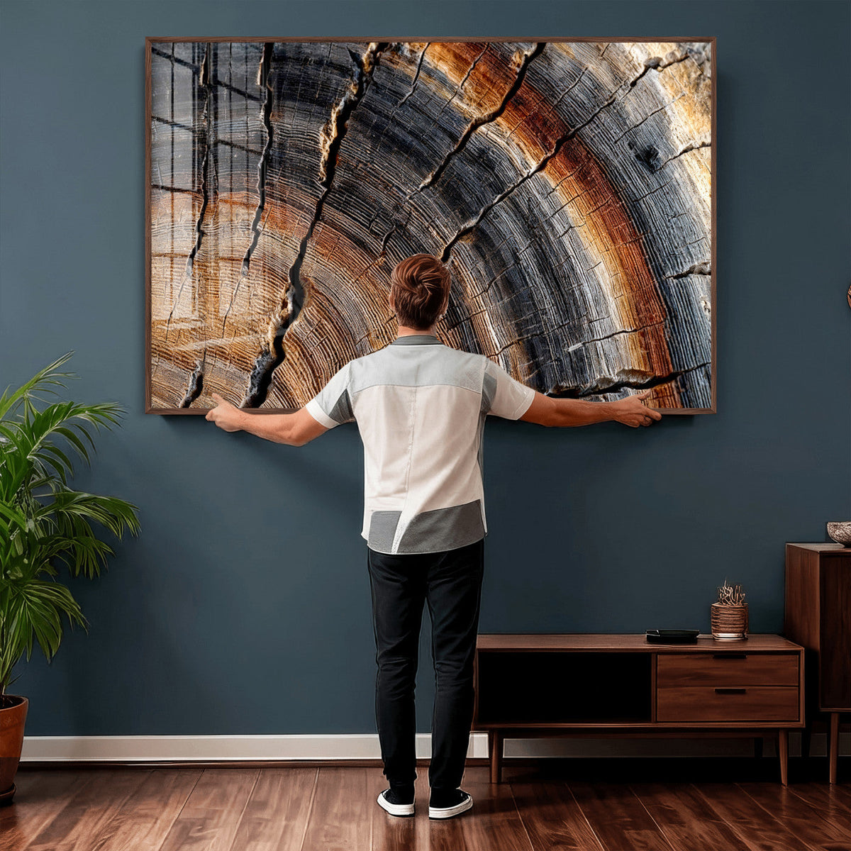 Abstract Tree Ring Wall Art Print, Natural Rustic Wood Grain Canvas