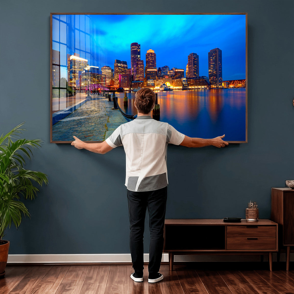 Boston Wall Art Canvas Print, Boston City Downtown Night Cityscape