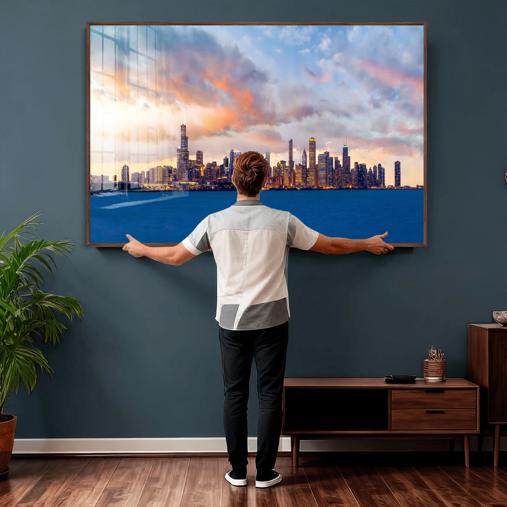 Chicago Wall Art Canvas Print - Chicago City Downtown Night Cityscape