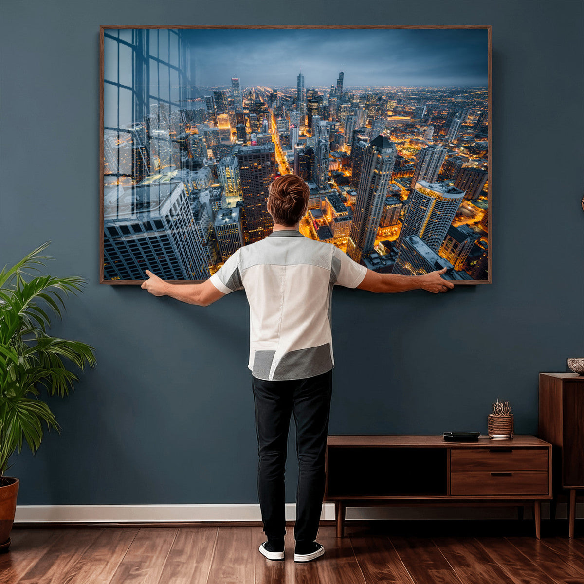 Chicago Wall Art Canvas Print - Chicago City Downtown Night Cityscape