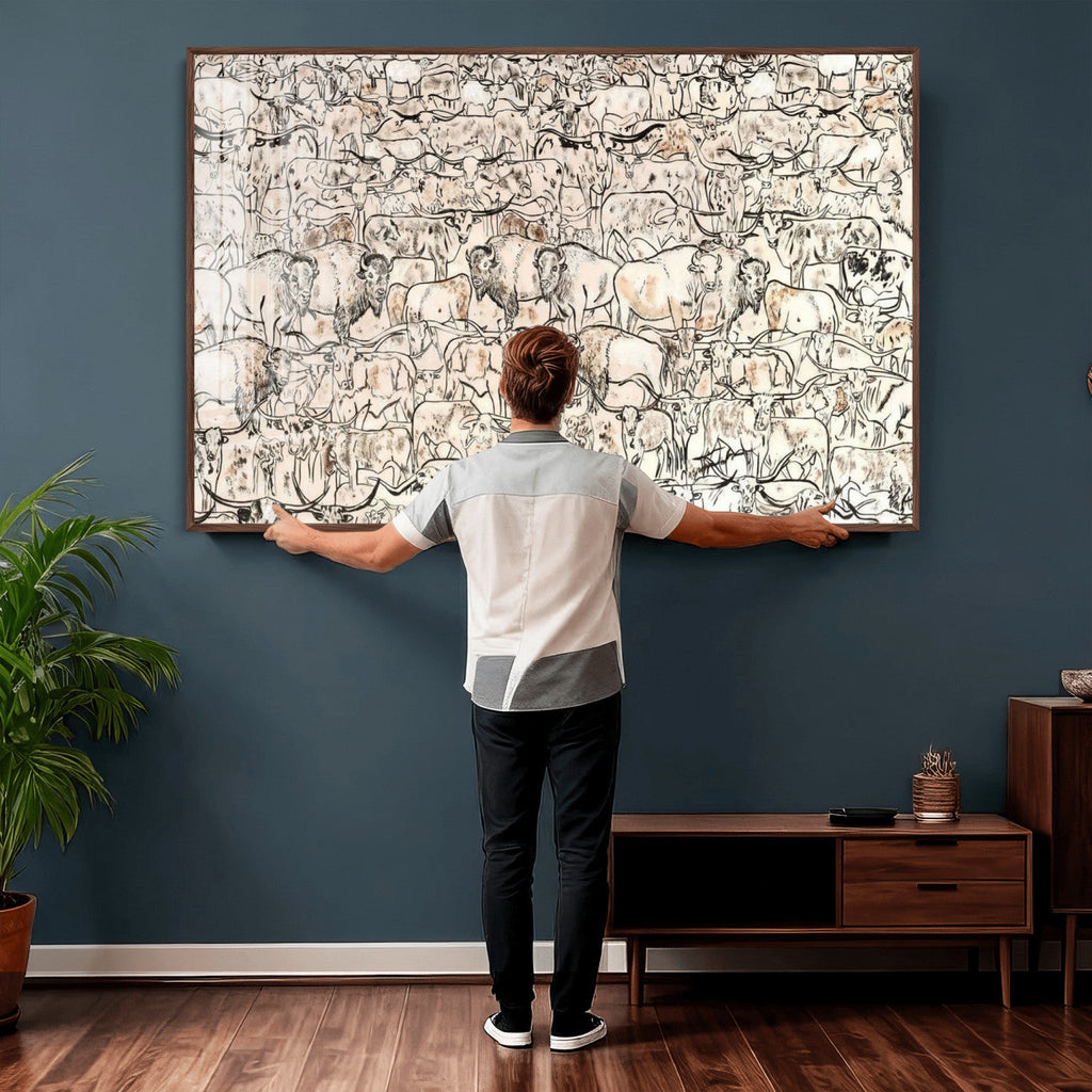 Abstract Bison Wall Art Canvas Print, Abstract Animal Art for Cabin Decor