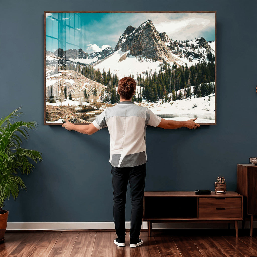 Snowy Mountain Wall Art Canvas Print, Alpine Pine Forest