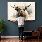 Abstract Highland Cow Wall Art Canvas Print, Rustic Farm Cattle Portrait