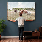 Texas Longhorn Cattle Wall Art Canvas Print, Western Ranch Landscape Decor