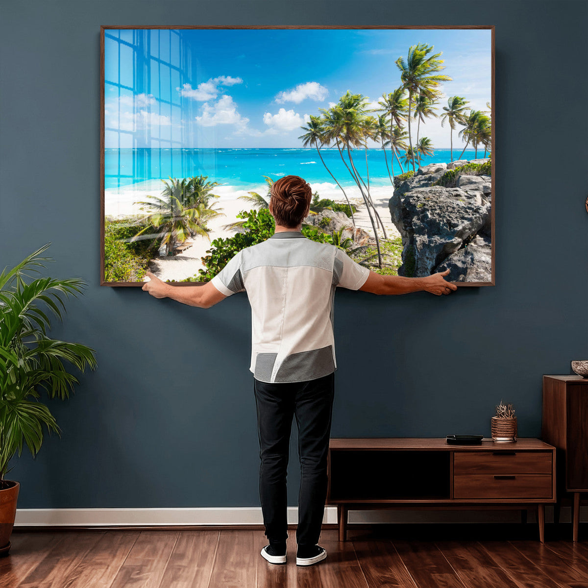 Tropical Beach Wall Art Canvas Print, Palm Tree Ocean Landscape Photography
