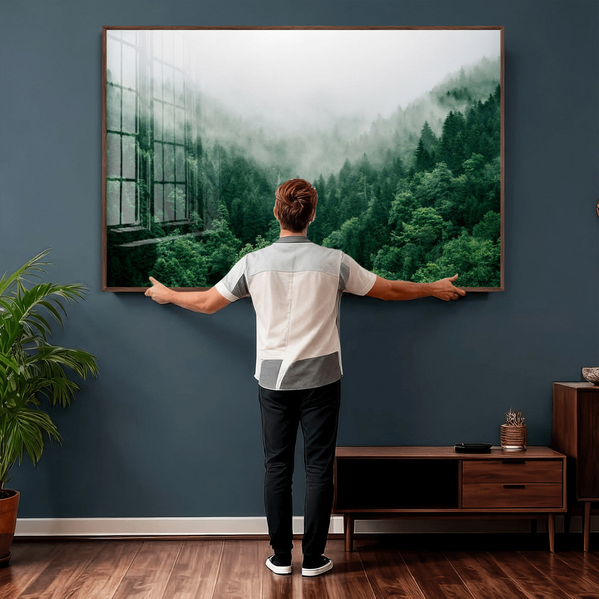 Misty Pine Forest Wall Art Canvas Print, Foggy Evergreen Landscape