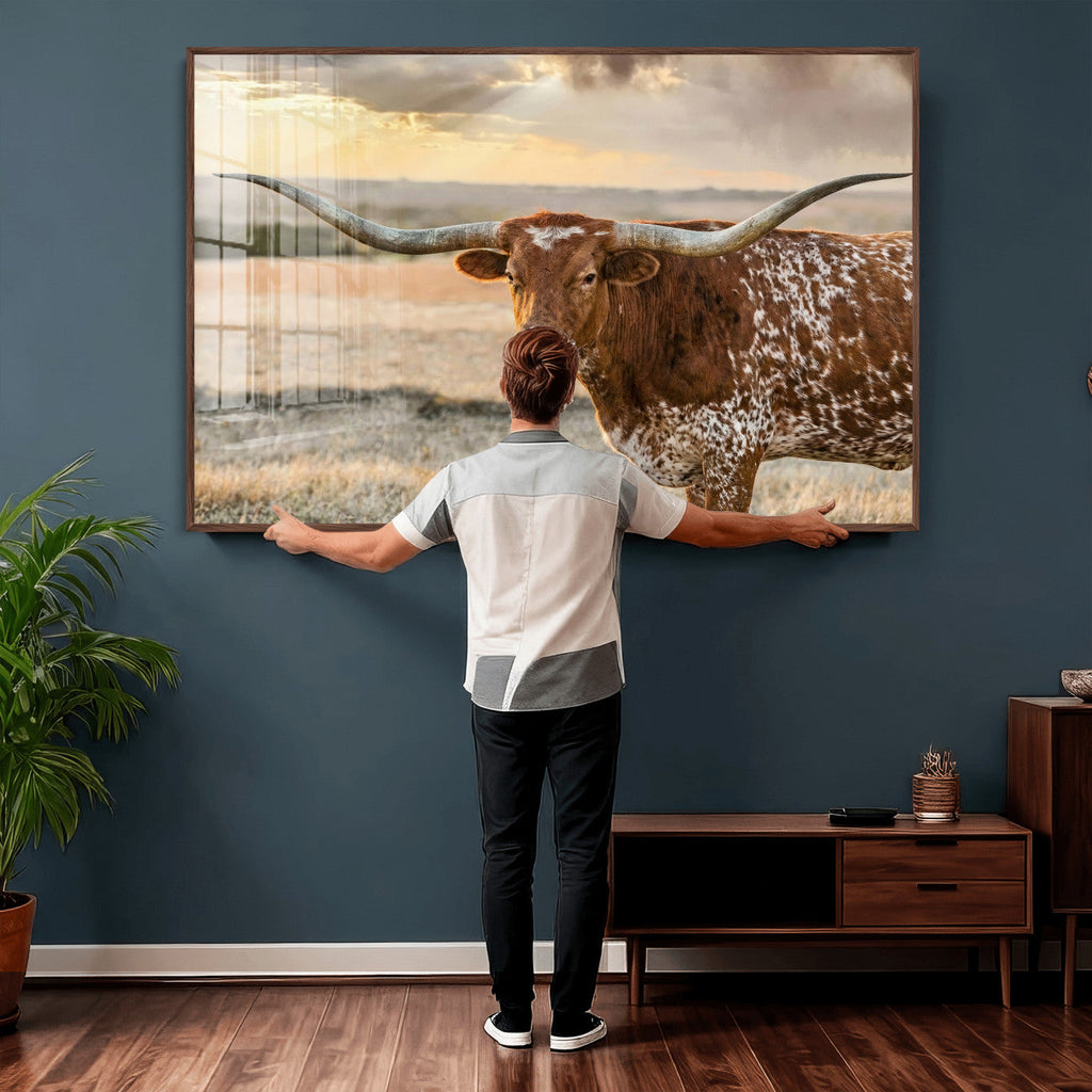 Texas Longhorn Wall Art Canvas Print, Western Ranch Bull Photography