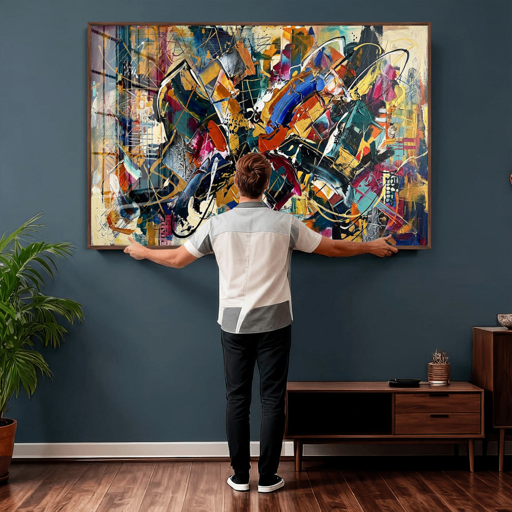 Geometric Abstract Wall Art Canvas Print, Orange Blue