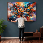 Geometric Abstract Wall Art Canvas Print, Orange Blue