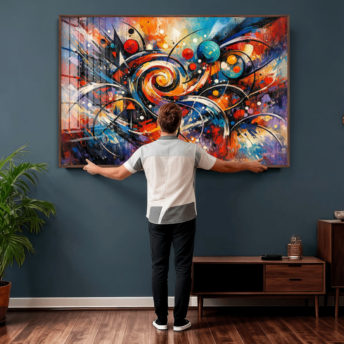 Geometric Abstract Wall Art Canvas Print, Orange Blue