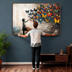 Banksy Graffiti Butterfly Girl Wall Art Canvas Print, Framed