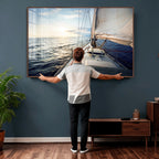 Sailboat Wall Art Canvas Print, Ocean Sunset Sailing Framed Artwork