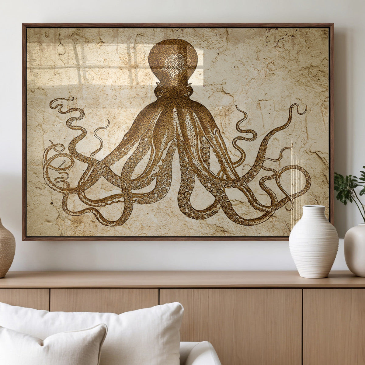 Sepia Octopus Wall Art Abstract Animal Canvas Print
