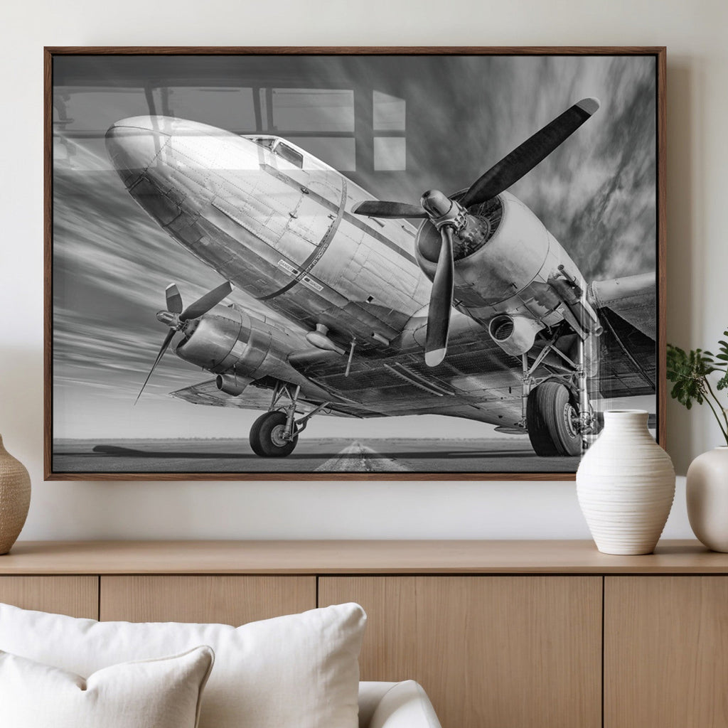 Vintage Airplane on Runway Canvas Print