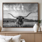 Longhorn Black and White Wall Art | Rustic Western Bull Canvas Print