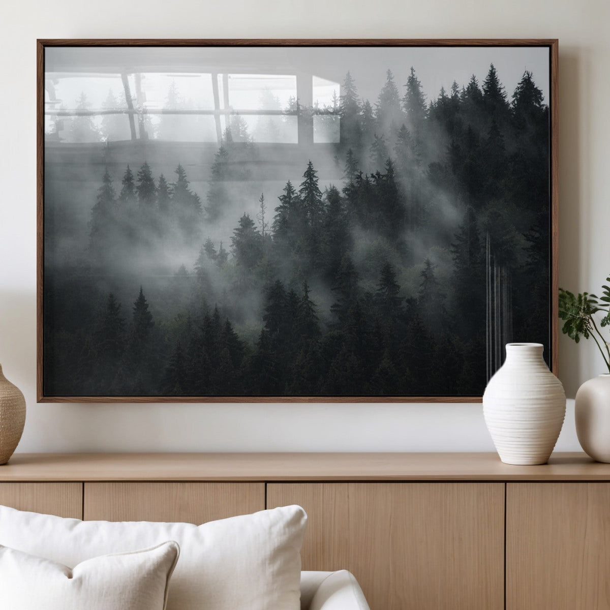 Foggy Forest Wall Art Canvas Print | 3 Panel Large Misty Landscape