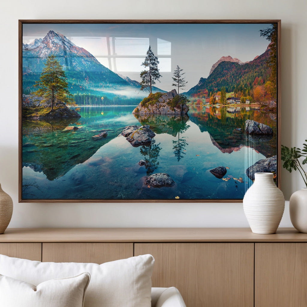 Crystal Clear Lake Wall Art | Mountains Wall Art Canvas | 3 Panel Landscape