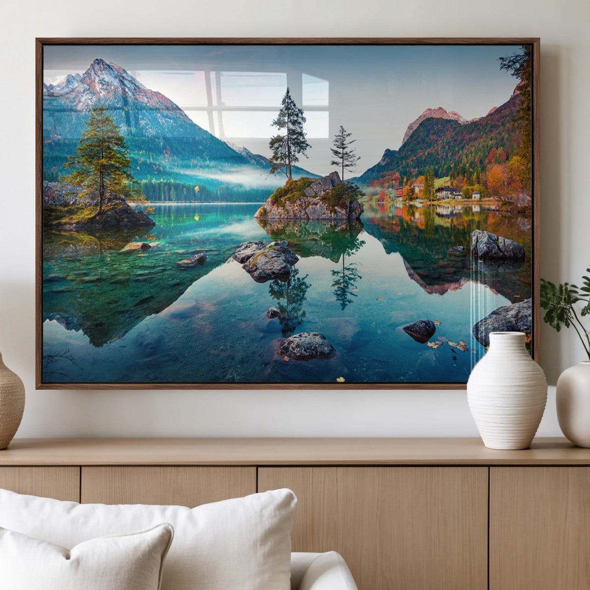 Crystal Clear Lake Wall Art | Mountains Wall Art Canvas | 3 Panel Landscape