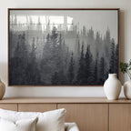Misty Forest Canvas Wall Art | Monochrome Triptych Pine Tree Print