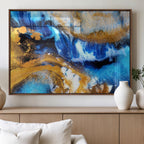 Blue Orange Marble Fluid Effect Canvas Wall Art Print