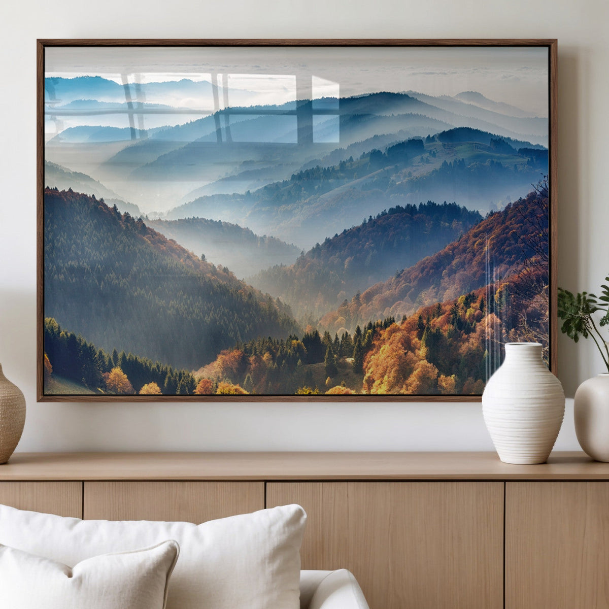 Misty Mountain Sunrise Triptych Canvas Print | Autumn Landscape Wall Art