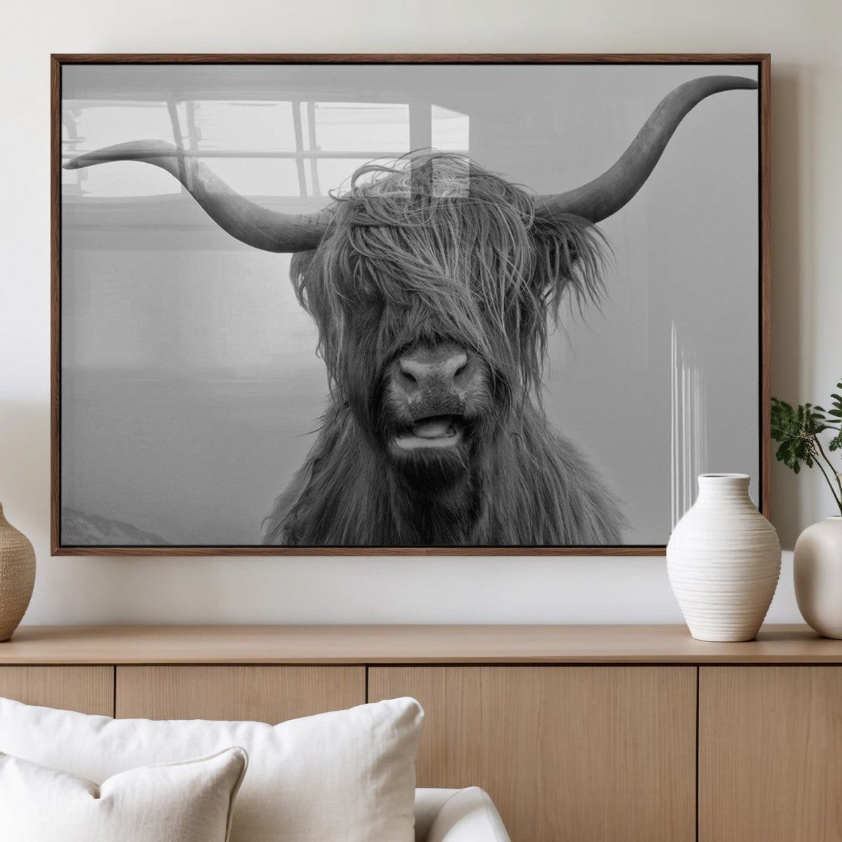 Texas Cow Wall Art Canvas, Texas Longhorn Cattle Canvas Print