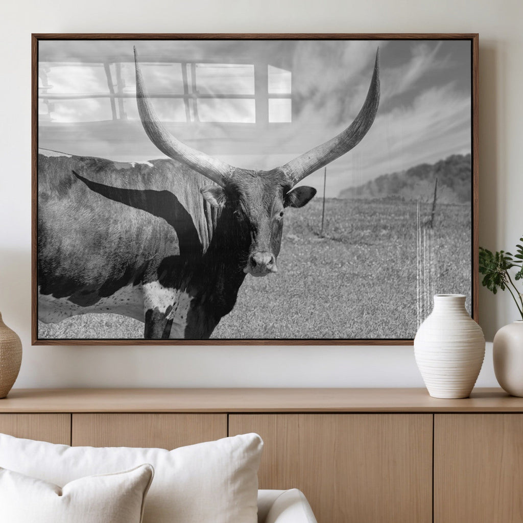 Longhorn Wall Art Canvas Print, Framed Ranch Wall Art Canvas Print