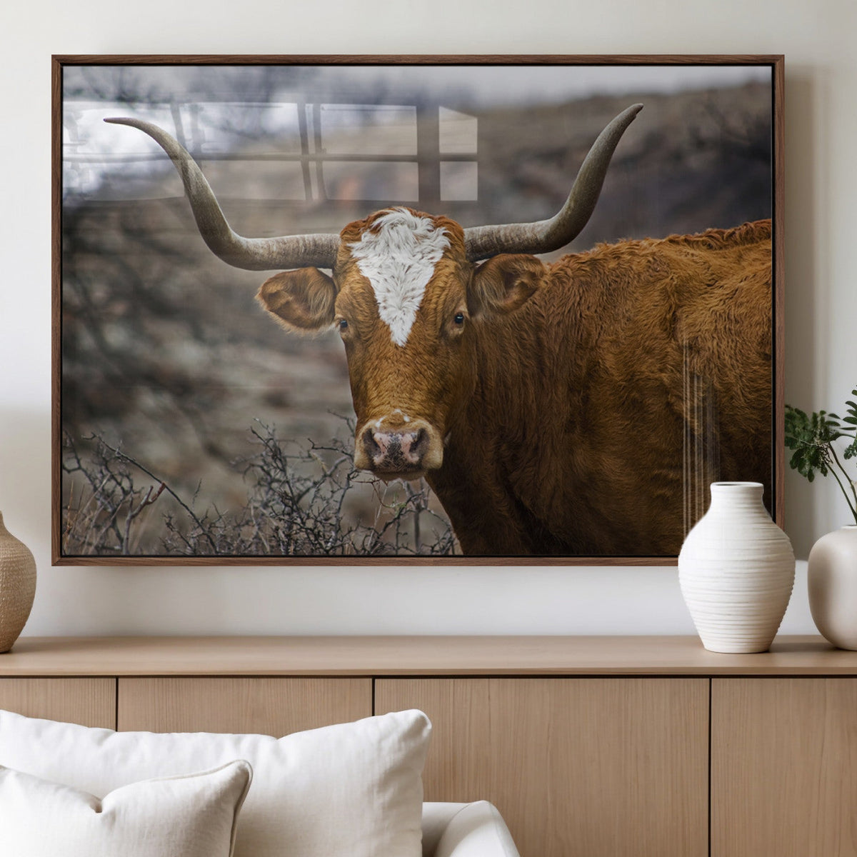 Framed Big Cow Animal Wall Art Canvas Print