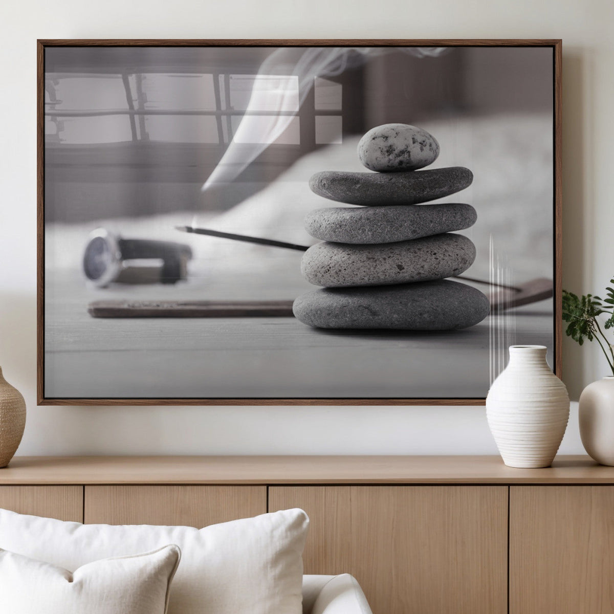 Burning Incense and Zen Stones Buddhism Wall Art | Zen Meditation Canvas Print