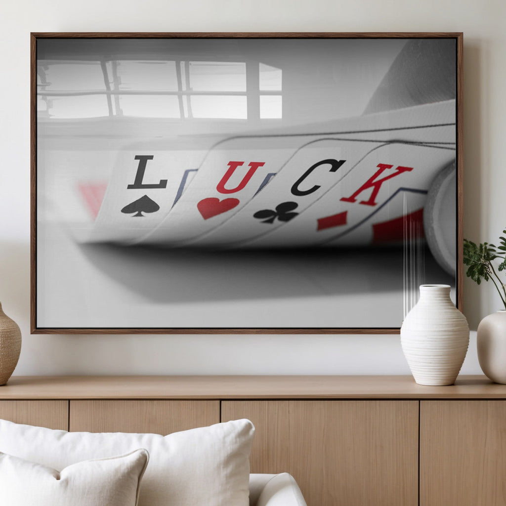 Framed Lucky Poker Cards Canvas | Modern Triptych Wall Art for Game Rooms