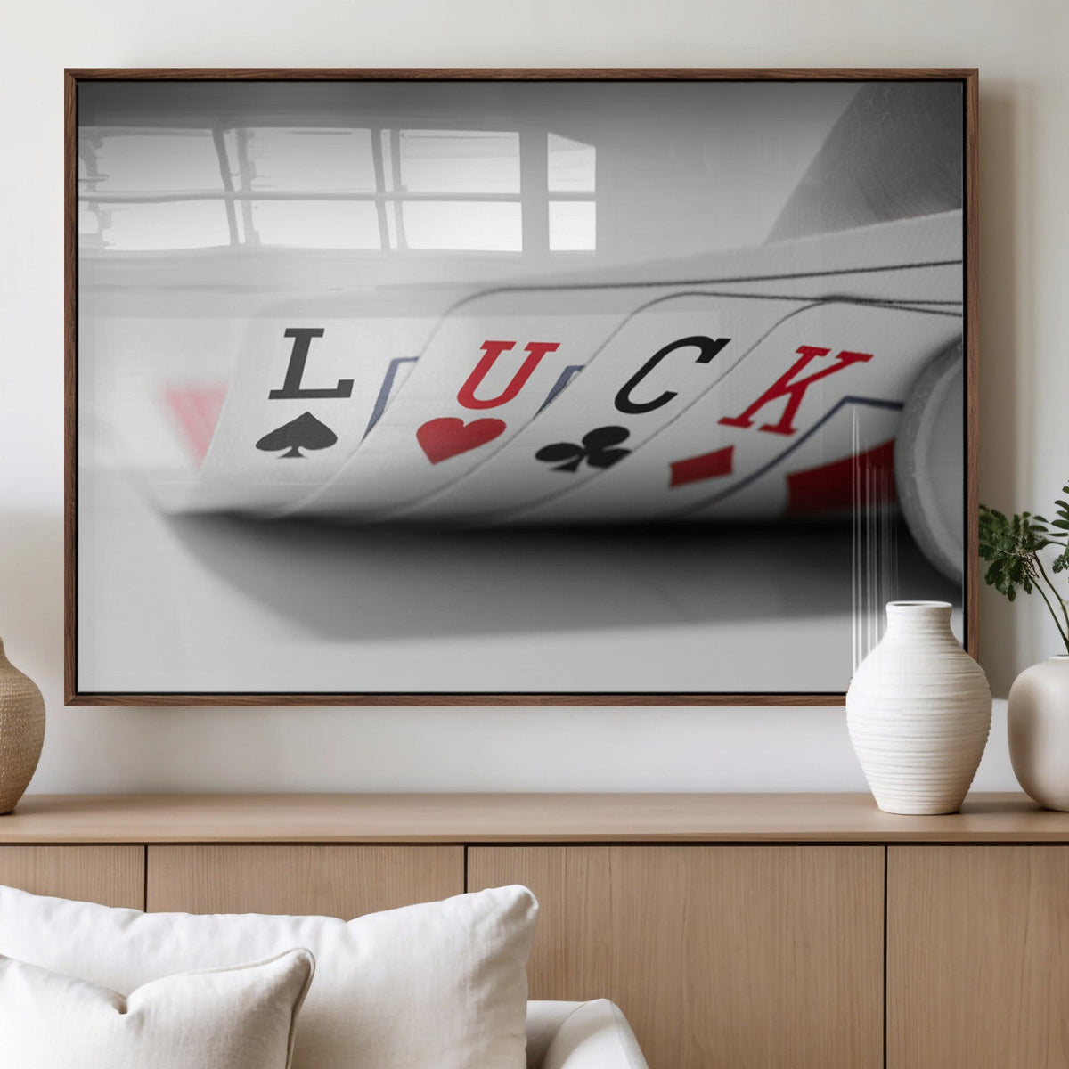 Framed Lucky Poker Cards Canvas | Modern Triptych Wall Art for Game Rooms