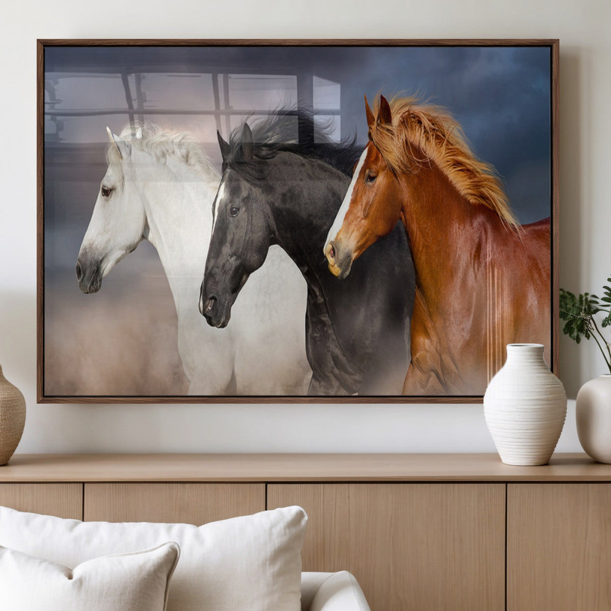 Animal Wall Art Three Horses Farmhouse Art Canvas Print