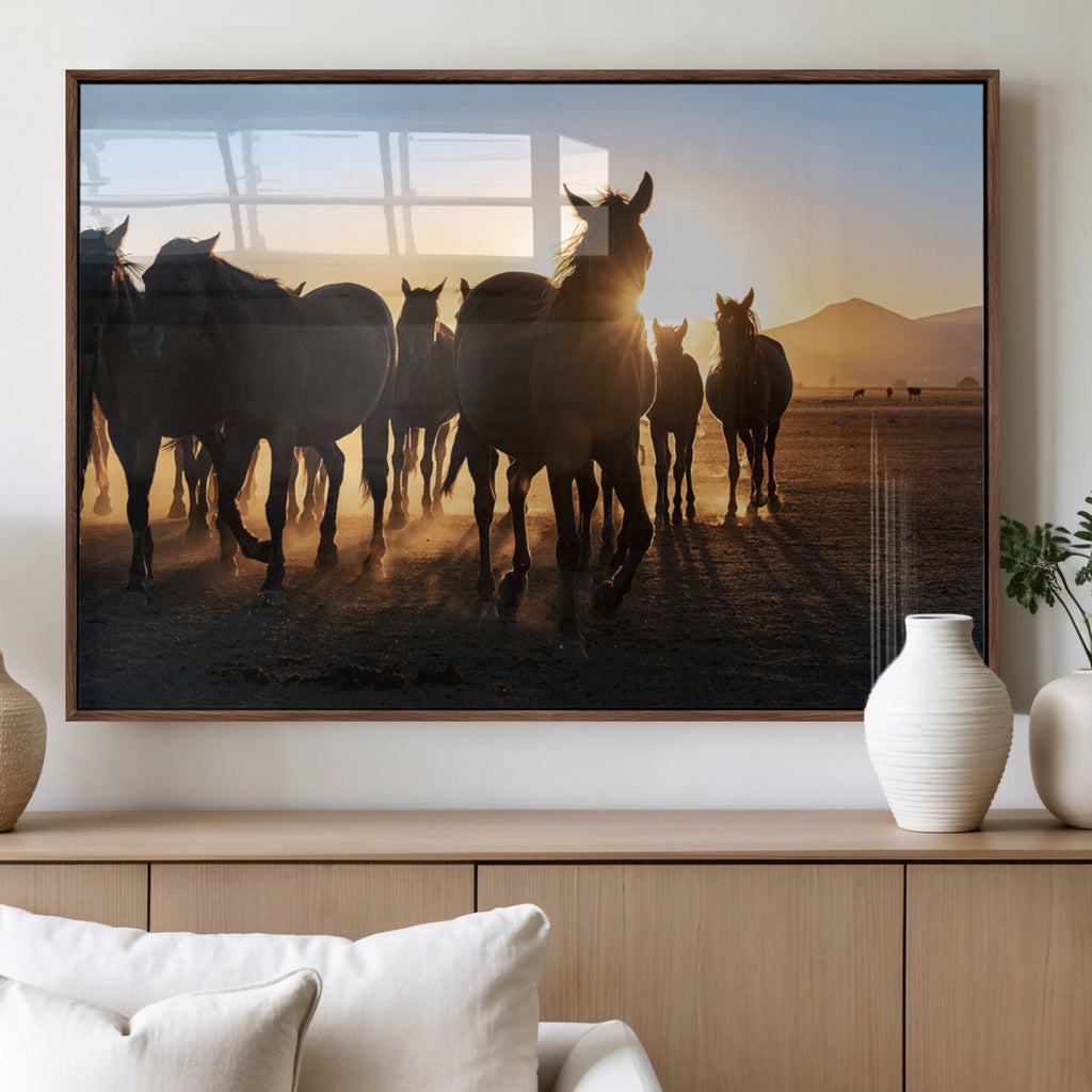 Horse Herd Wall Art Animal Canvas Print