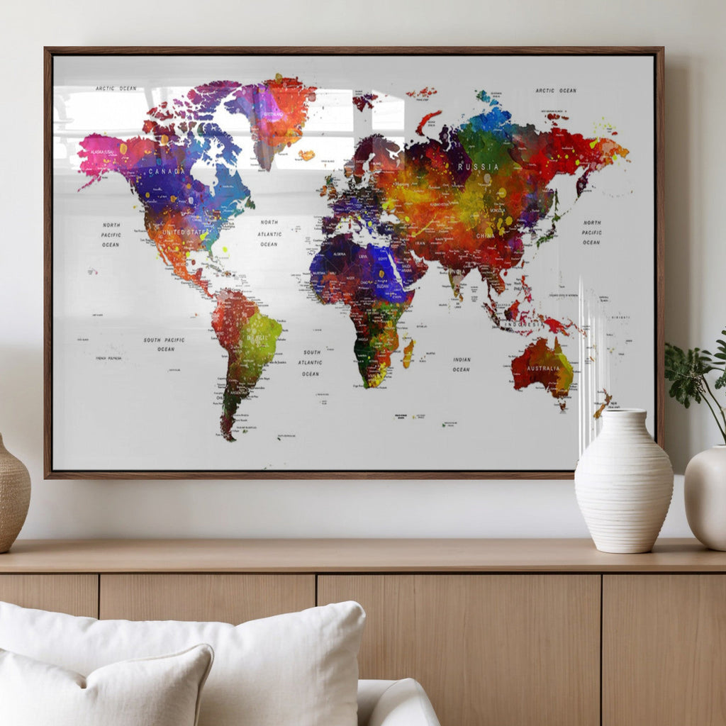 World Map Canvas Print | Detailed Map of the World Wall Art