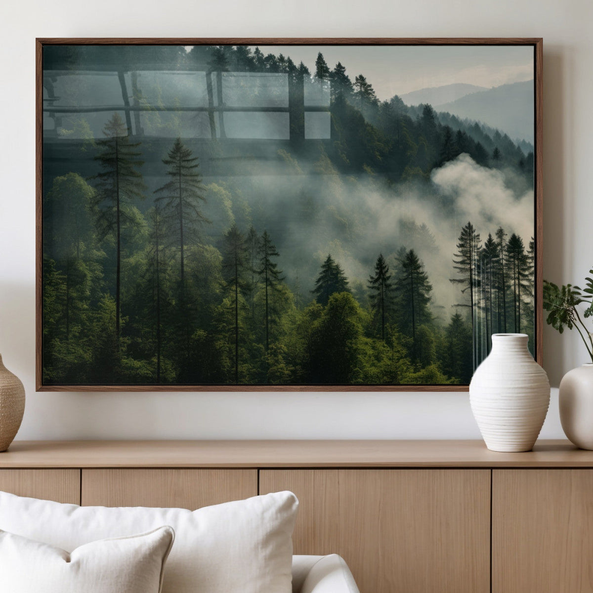 Misty Forest Wall Art Premium Canvas Print, Foggy and Serene Atmosphere