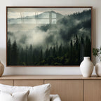 Captivating Misty Forest Wall Art Premium Canvas Print, A Foggy and Serene Atmosphere