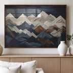 Rustic Mountain Landscape Wall Art Canvas Print, Framed 3D Wooden Effect Mountain Art